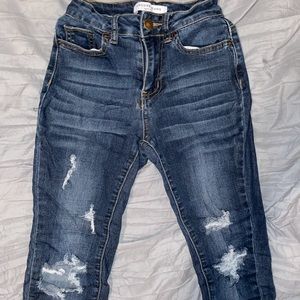 dark washed distressed jeans